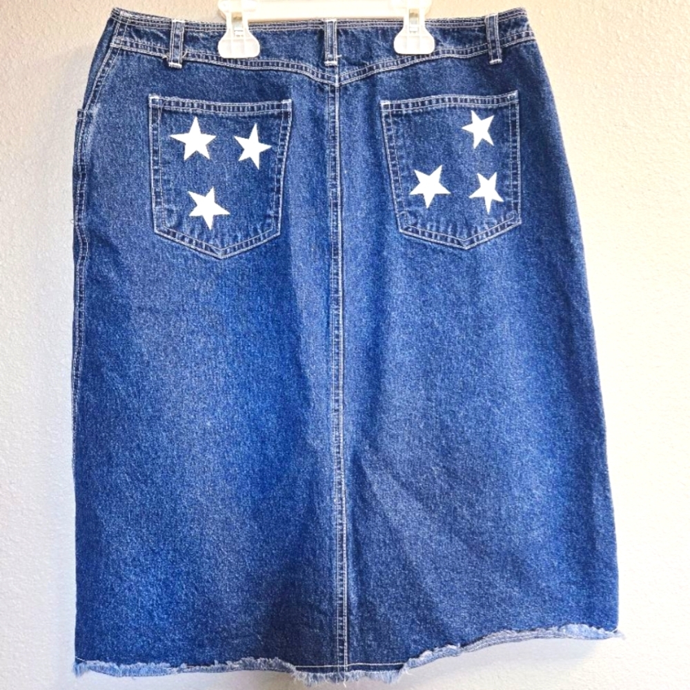 A.M.I. Denim Skirt With Star Accents